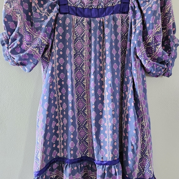 Anna Sui Vintage 90's Silk Mini Printed Boho Hippie Casual Dress Size Medium. - Picture 7 of 16